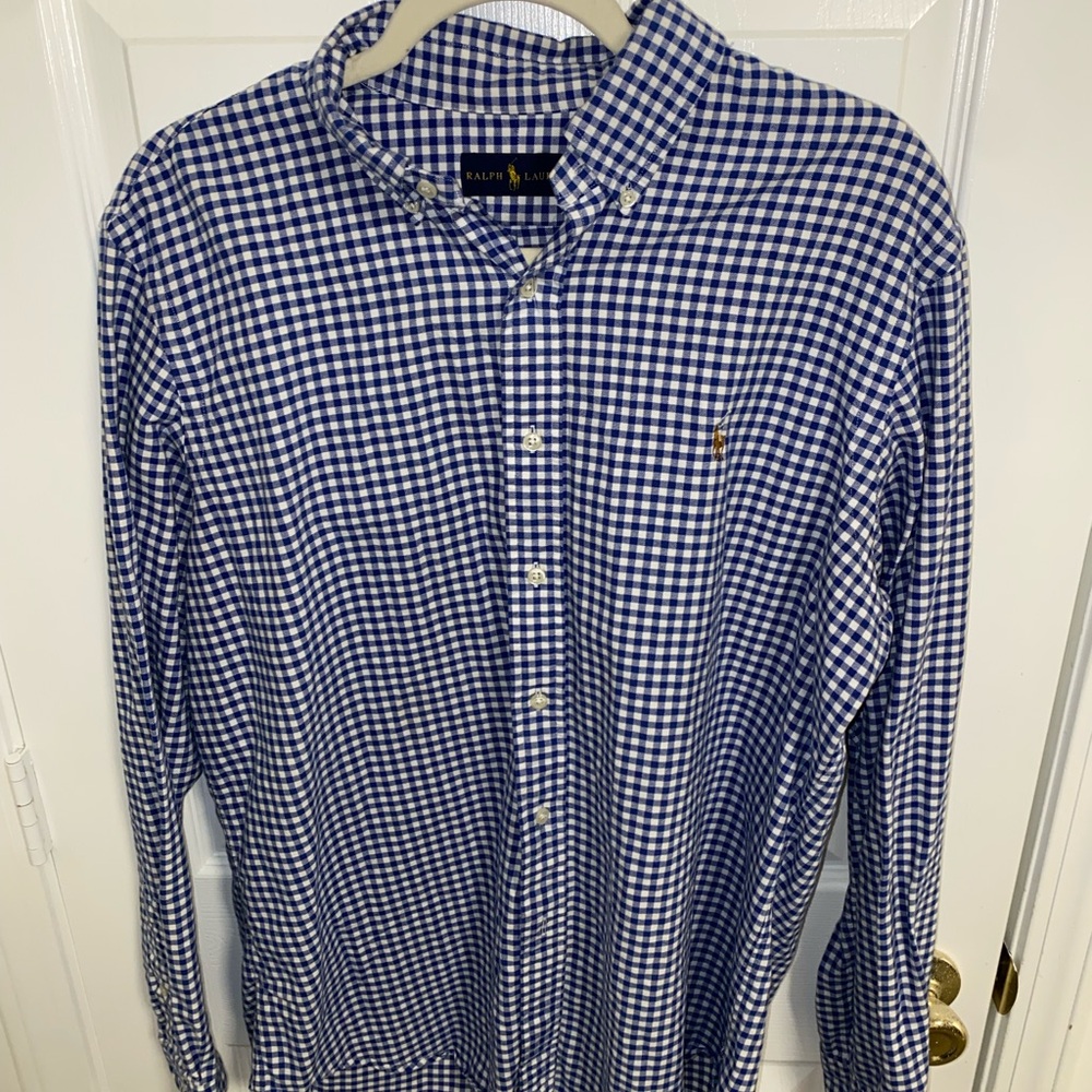 Ralph Lauren Navy and White Gingham Men's Shirt